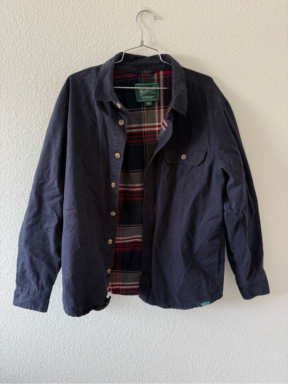 Woolrich Men’s Navy Jacket with Red Plaid Lining